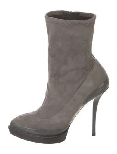 Pre-owned Gucci Interlocking G Logo Suede Sock Boots In Gray