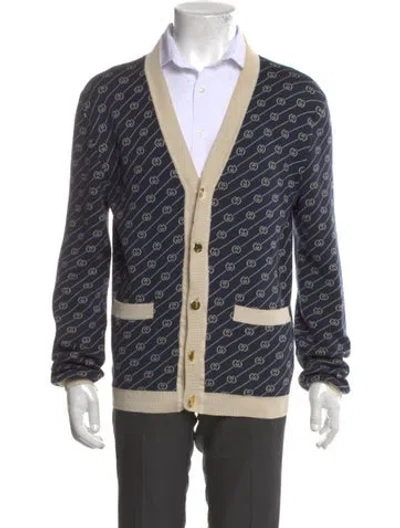 Pre-owned Gucci Interlocking G Logo V-neck Cardigan In Blue