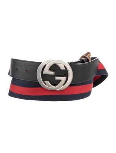 Pre-owned Gucci Interlocking G Logo Wide Belt Kit In Blue