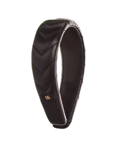 Gucci Interlocking G Matelasse Leather Headband In Black