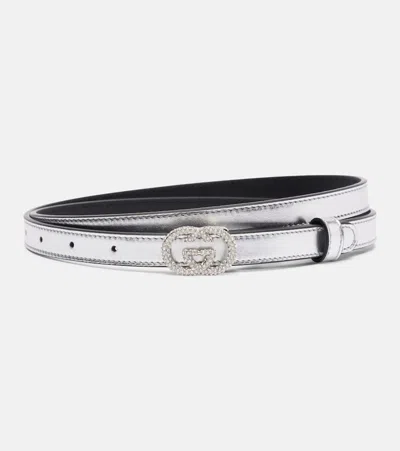 Gucci Interlocking G Metallic Leather Belt In Neutral