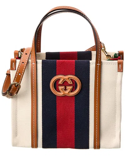 Gucci Interlocking G Mini Canvas & Leather Tote In White