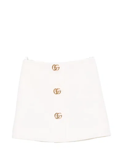 Gucci High-waisted Wool Mini Pencil Skirt With Logo Buttons In White