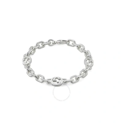 Gucci Interlocking G Motif Sterling Silver Bracelet In Silver-tone