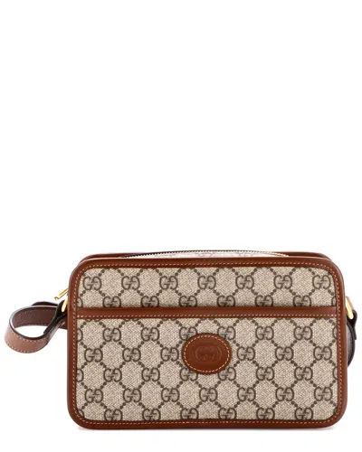 Gucci Interlocking G Patch Camera Bag Gg Coated Canvas Mini (authentic Pre-loved) In Brown