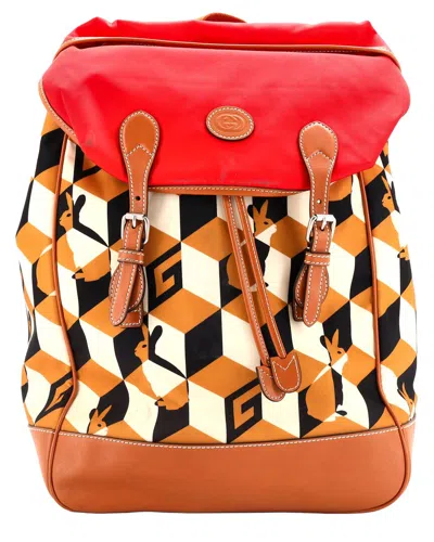 Gucci Interlocking G Patch Flap Buckle Backpack Printed Nylon And Gg Coated  Canvas (authentic Pre-l In Brown