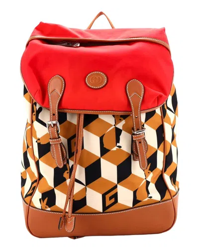 Gucci Interlocking G Patch Flap Buckle Backpack Printed Nylon With And  (authentic Pre-loved)