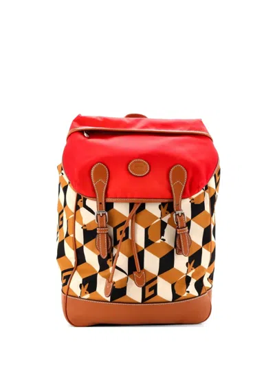 Pre-owned Gucci Interlocking G Patch Flap Buckle Printed Nylon With Canvas And Leather Backpack In Neutral