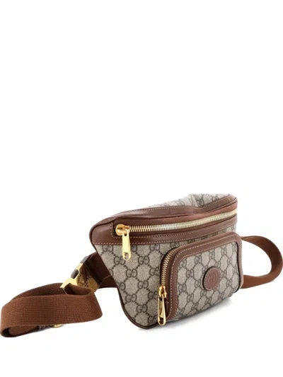 Pre-owned Gucci Interlocking G Patch Gg Coated Canvas Large Belt Bag In Brown