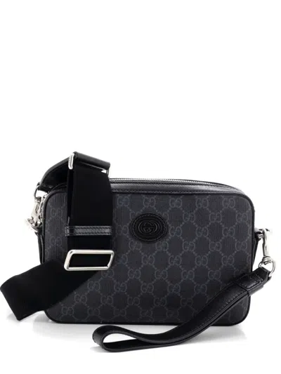 Pre-owned Gucci Interlocking G Patch Gg Coated Canvas Small Shoulder Bag In Black