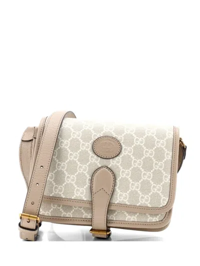 Pre-owned Gucci Interlocking G Patch Messenger Bag Gg Coated Canvas Mini Crossbody Bag In Neutral