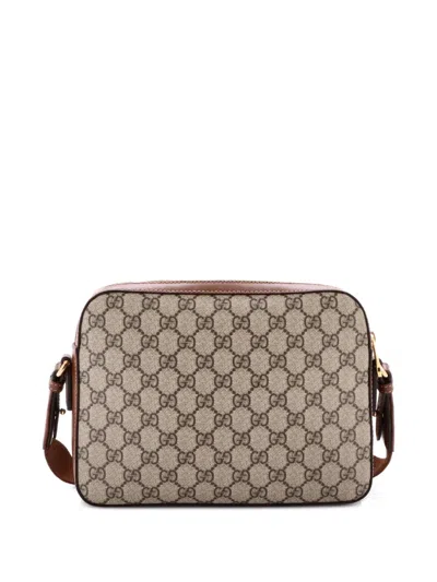 Pre-owned Gucci Interlocking G Patch Messenger Camera Bag Gg Coated Canvas Crossbody Bag In Brown