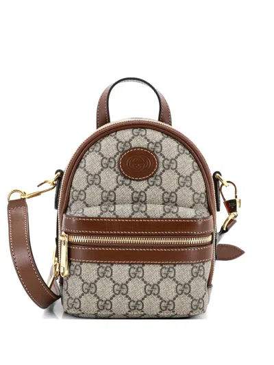 Pre-owned Gucci Interlocking G Patch Multi-function Gg Coated Canvas Mini Shoulder Bag In Brown