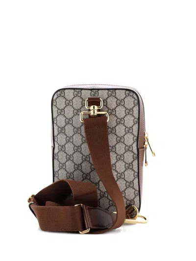 Pre-owned Gucci Interlocking G Patch Sling Bag Gg Coated Canvas Small Crossbody Bag In Brown
