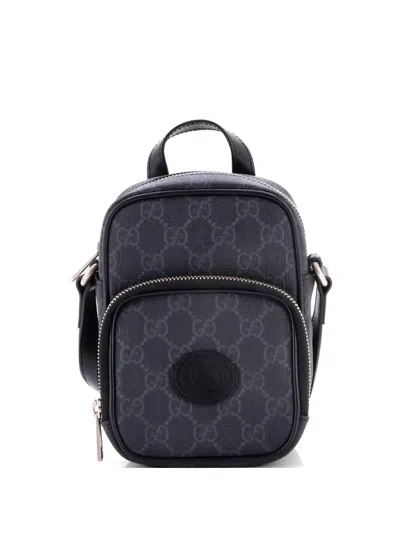 Pre-owned Gucci Interlocking G Patch Top Handle Gg Coated Canvas Mini Crossbody Bag In Black