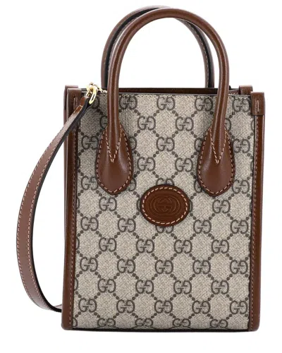 Pre-owned Gucci Interlocking G Patch Tote Gg Coated Canvas Mini (authentic Pre-loved)
