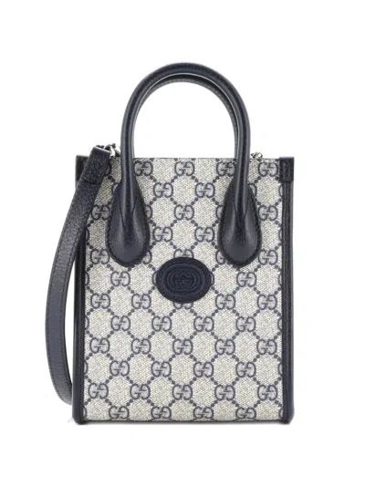 Pre-owned Gucci Interlocking G Patch Tote Gg Coated Canvas Mini Satchel In Blue