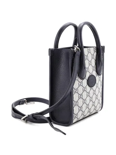 Pre-owned Gucci Interlocking G Patch Tote Gg Coated Canvas Mini Satchel In Blue