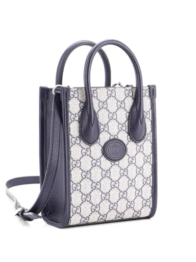 Pre-owned Gucci Interlocking G Patch Tote Gg Coated Canvas Mini Satchel In Blue