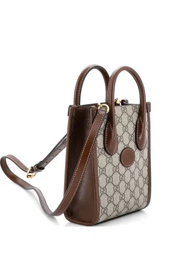 Pre-owned Gucci Interlocking G Patch Tote Gg Coated Canvas Mini Satchel In Brown