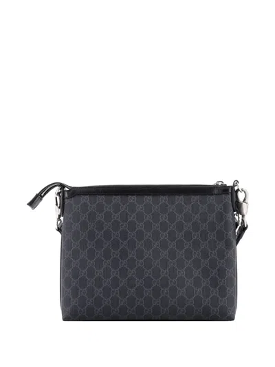 Pre-owned Gucci Interlocking G Patch Wristlet Messenger Bag Gg Coated Canvas Medium Crossbody Bag In Black