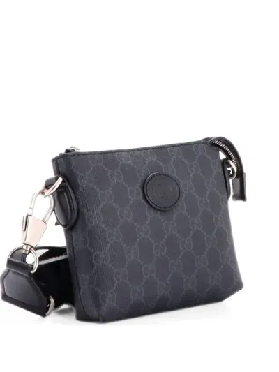 Pre-owned Gucci Interlocking G Patch Wristlet Messenger Bag Gg Coated Canvas Mini Crossbody Bag In Black