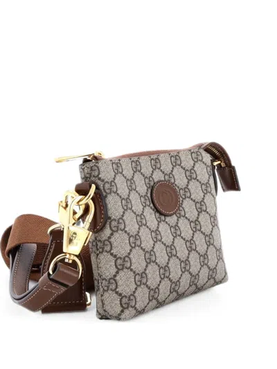 Pre-owned Gucci Interlocking G Patch Wristlet Messenger Bag Gg Coated Canvas Mini Crossbody Bag In Brown