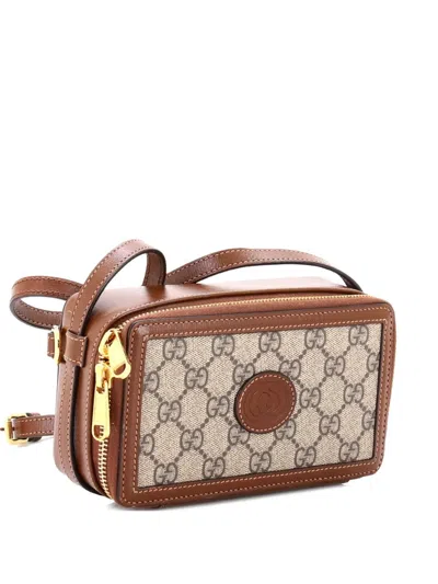 Pre-owned Gucci Interlocking G Patch Zip Around Gg Coated Canvas Mini Crossbody Bag In Brown