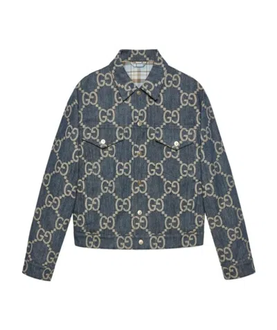 Gucci Interlocking G Pattern Denim Jacket In Black