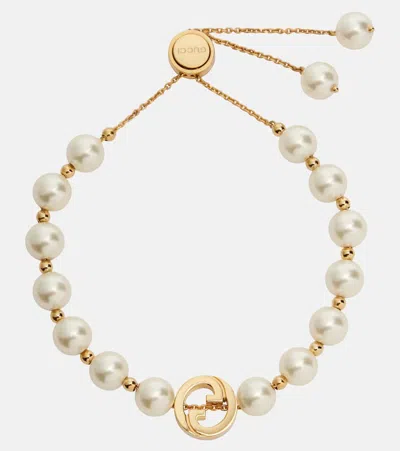 Gucci Interlocking G Pearl Bracelet In White