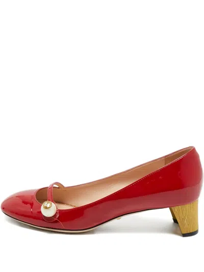 Pre-owned Gucci Interlocking G Pearl Pump In Red