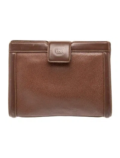 Pre-owned Gucci Interlocking G Pebbled Leather Clutch Vintage In Brown