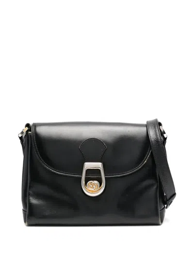 Pre-owned Gucci Interlocking G Plaque Flap Shoulder Bag In Black