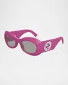 Gucci Interlocking G Plastic Oval Sunglasses In Shiny Solid Fuchsia