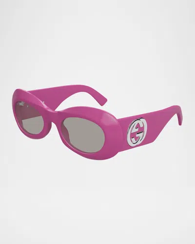Gucci Interlocking G Plastic Oval Sunglasses In Purple