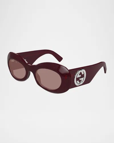 Gucci Interlocking G Plastic Oval Sunglasses In Purple