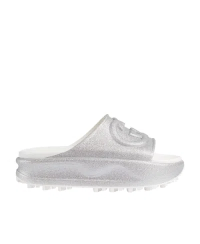 Gucci Interlocking G Platform Slides In White