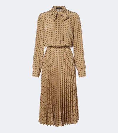 Gucci Interlocking G Plissé Silk Midi Dress In Beige