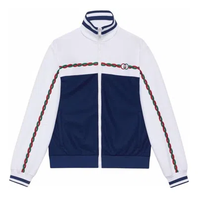 Gucci Interlocking G Polyester Pique Zip-up Jacket 'blue White'