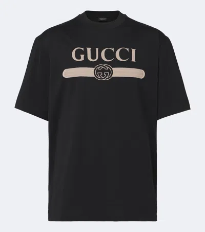 Gucci Interlocking G Printed Cotton Jersey T-shirt In Black