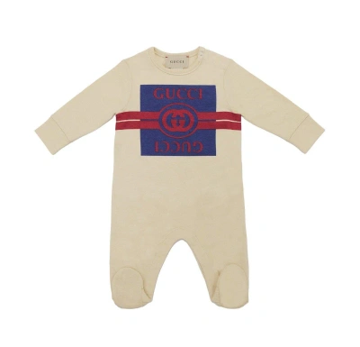 Gucci Babies' Cotton Jersey Romper In Cream,multi