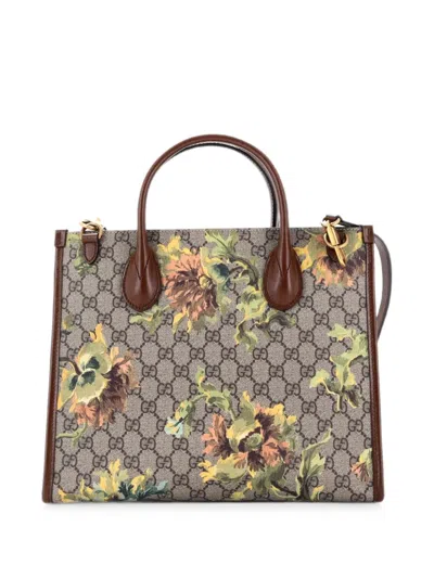 Pre-owned Gucci Interlocking G Printed Gg Coated Canvas And Leather Small Tote Bag In Brown