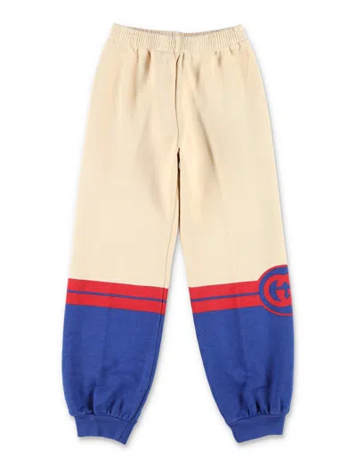 Gucci Kids' Interlocking G Printed Jersey Track Pants In Beige