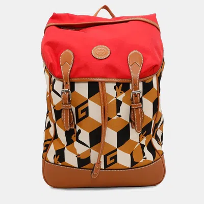 Pre-owned Gucci Interlocking G Rabbit Brown/red Nylon And Leather Backpack