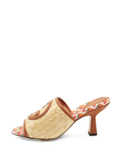 Pre-owned Gucci Interlocking G Raffia Sandals In Neutrals