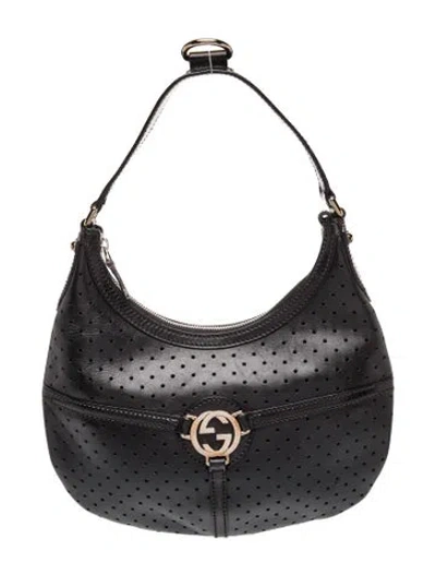 Pre-owned Gucci Interlocking G Reins Hobo Medium Vintage In Black