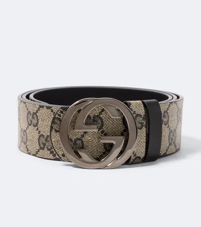 Gucci Interlocking G Reversible Gg Canvas Belt In Yellow