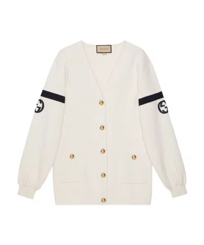 Gucci Interlocking-g Ribbed Cardigan In White