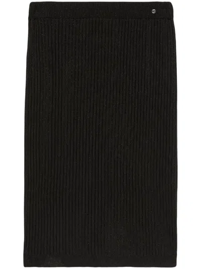 Gucci Interlocking G Ribbed-knit Pencil Skirt In Black