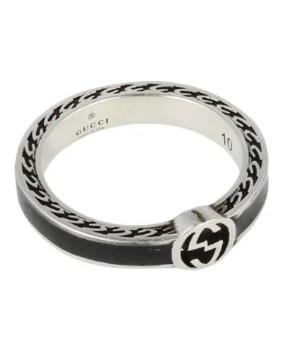 Pre-owned Gucci Interlocking G Ring In Silver/black In Multi